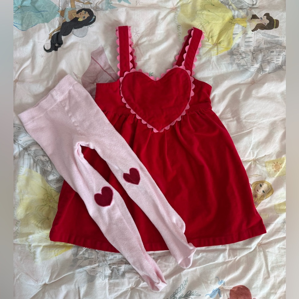 Gymboree Mini Valentine Sleeveless Skirtall w/ pink tights